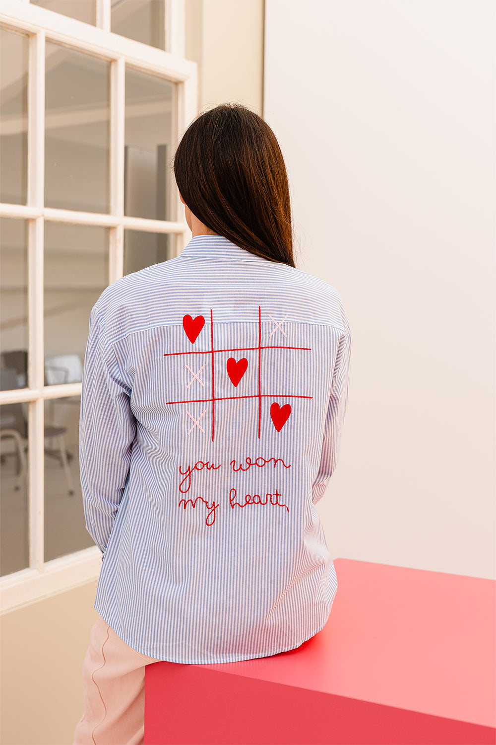 Blouse streep rose