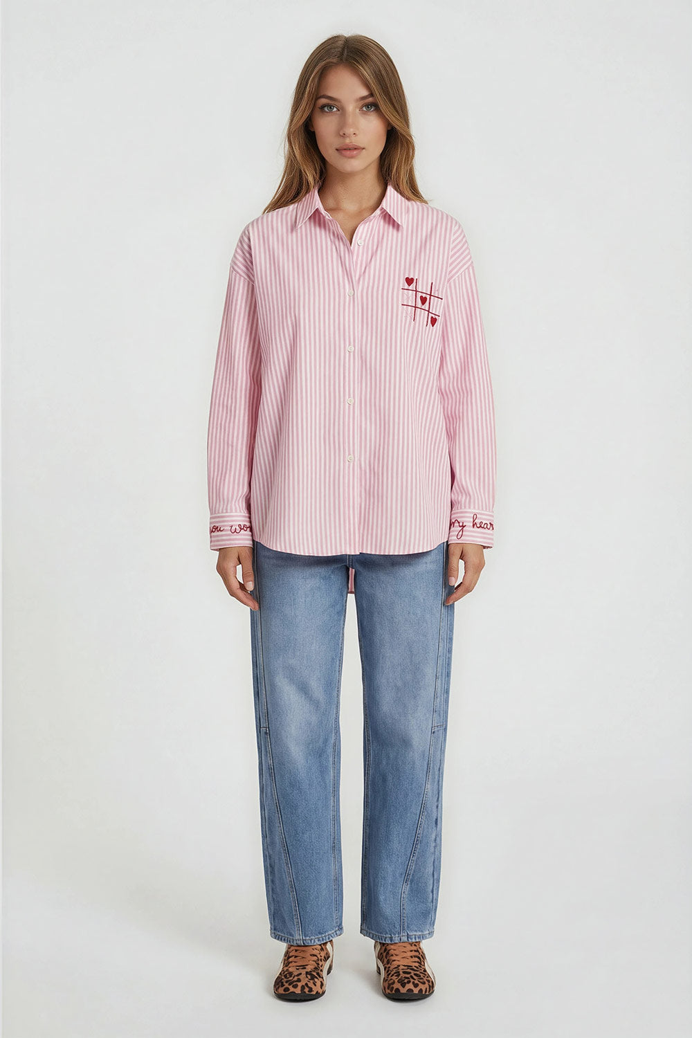 Blouse streep rose